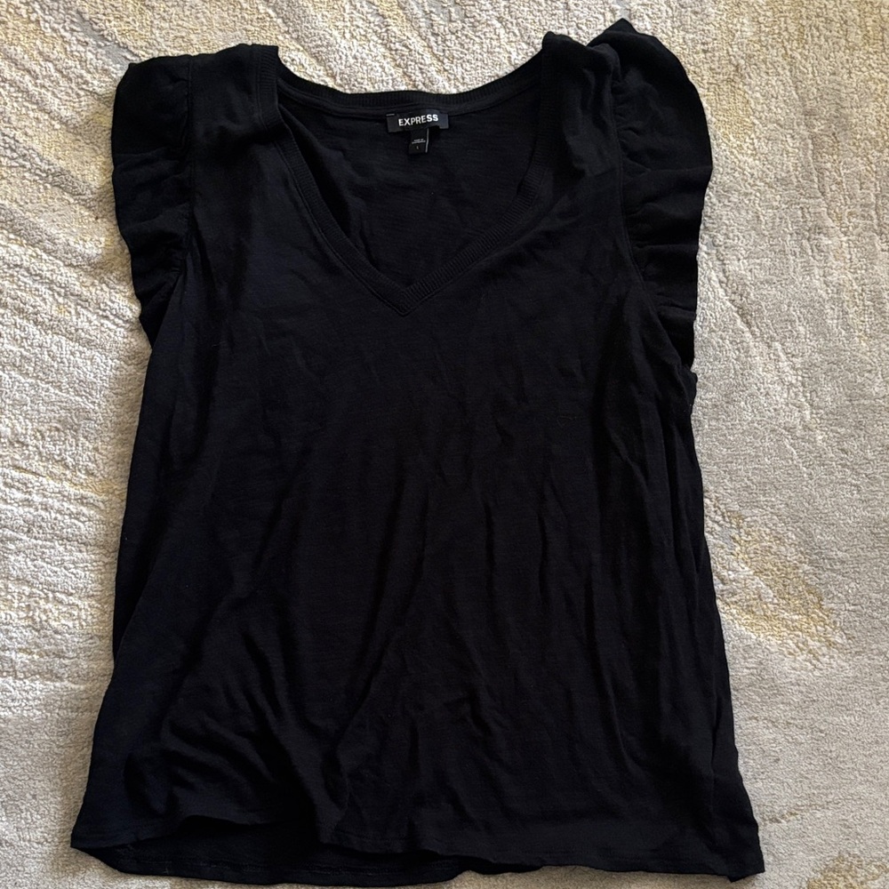 Express Ruffle Sleeve Black Top - Size Large